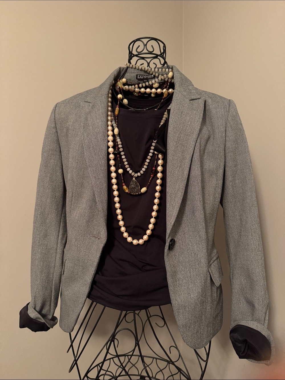 Express Grey Women's Tailored Blazer with Notch Lapel